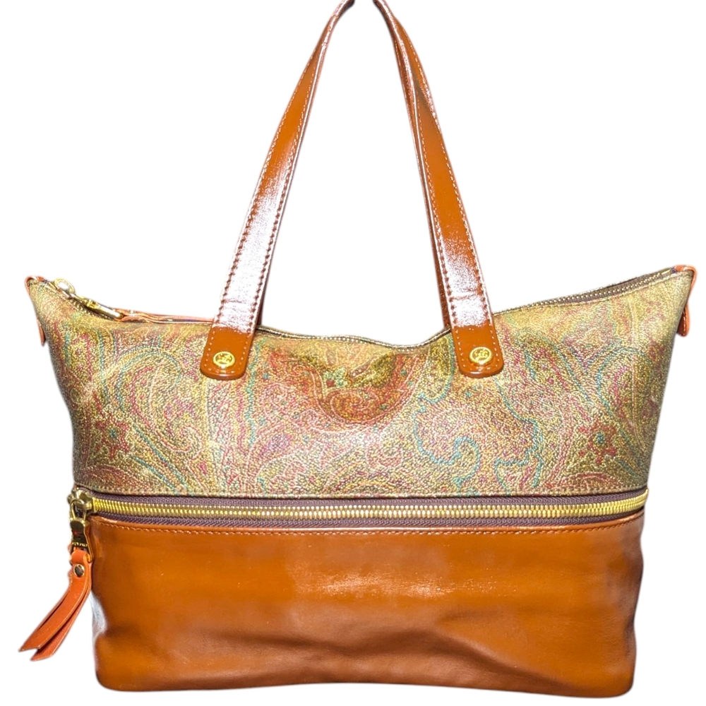 Etro Gold and Brown Paisley Tote